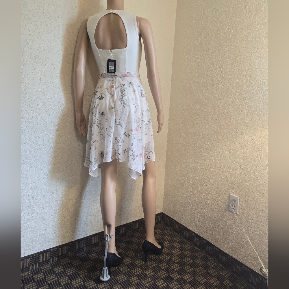 Ever New Cream and Pink Asymmetrical Fit and Flare Skirt
